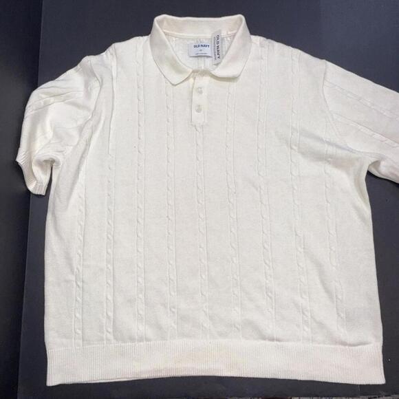 Old Navy Crochet Ivory Cable Knit Collared Polo Short Sleeve Sweater XXL NWT - Picture 2 of 13